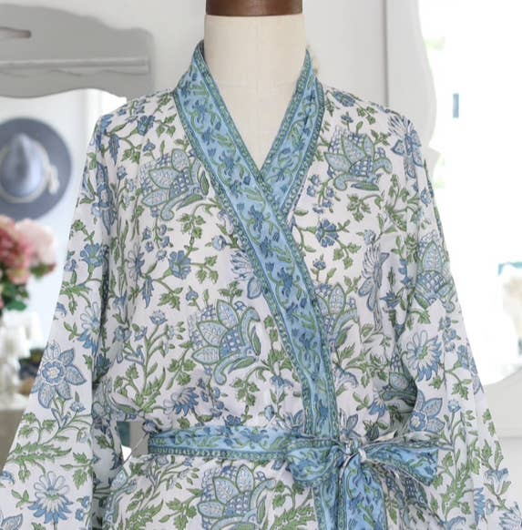 Kimono Robe Gayatri Blue/Green with Envelope, 48"