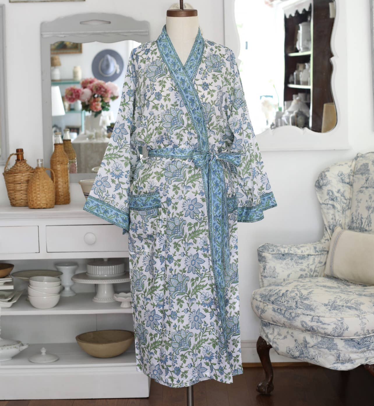 Kimono Robe Gayatri Blue/Green with Envelope, 48"