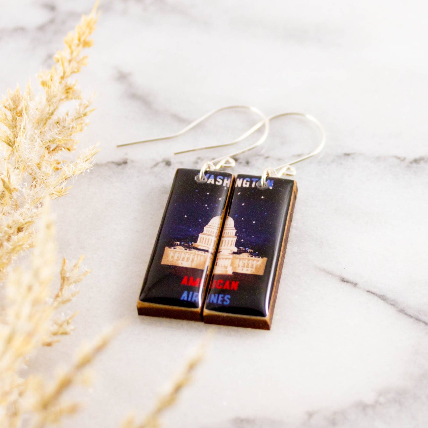 Washington DC Capitol Night Vintage Travel Poster Earrings