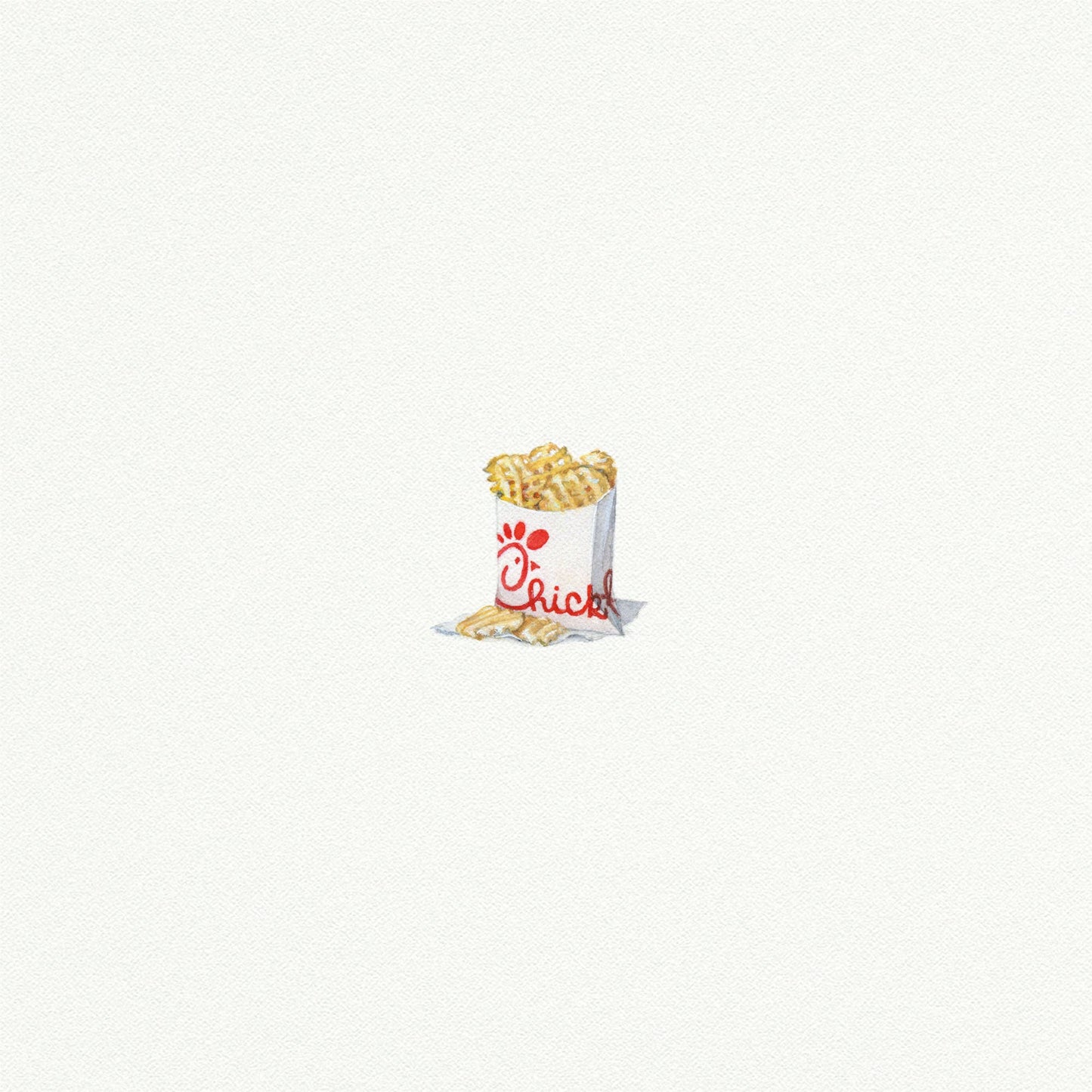 Chick Fil A Fries Miniature Watercolor Painting - Art Print
