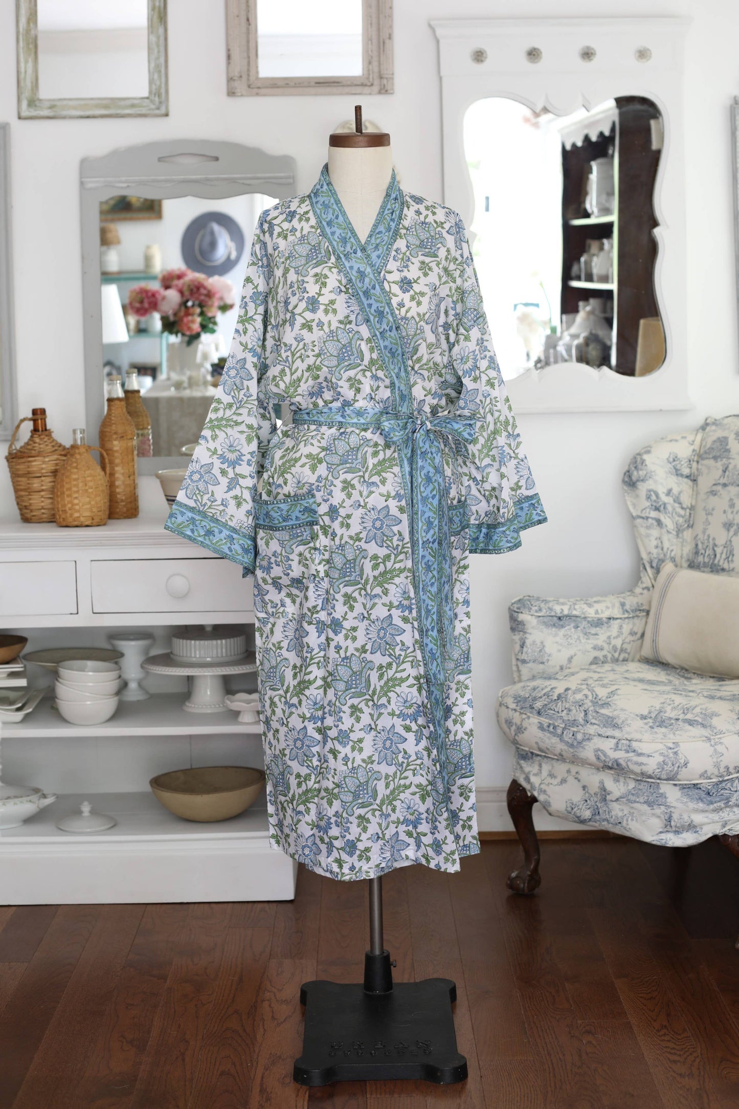 Kimono Robe Gayatri Blue/Green with Envelope, 48"