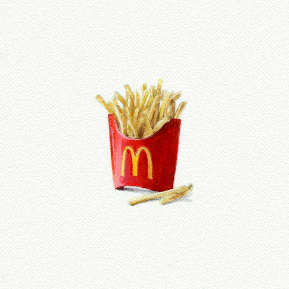 McDonald's French Fries Miniature Watercolor Painting - Art Print