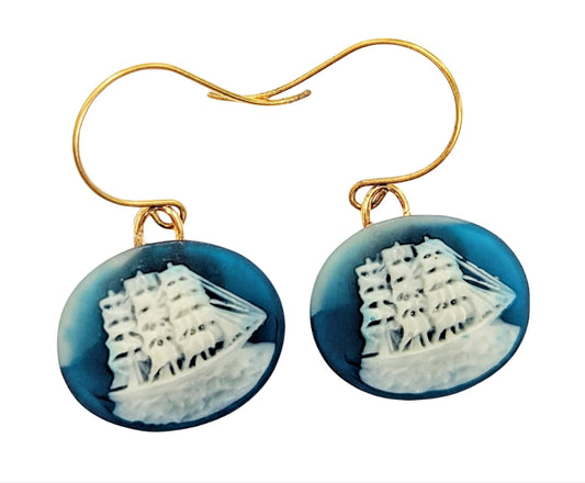 Vintage Tall Ship Cameos -  Blue