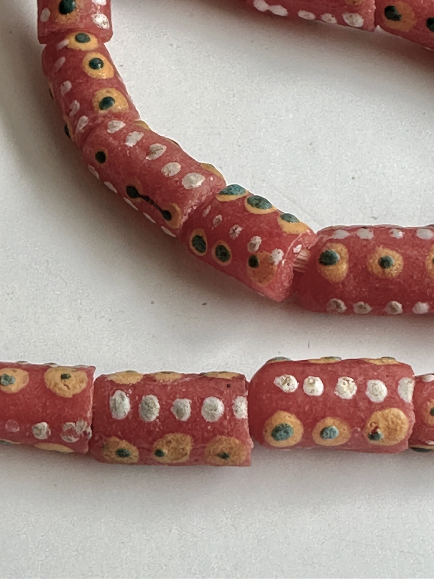 African Glass Krobo Trade Beads- Dotted Red