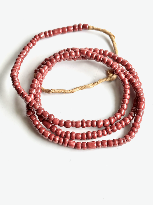 African Maasai Glass Seed Beads - Glossy Blush Red