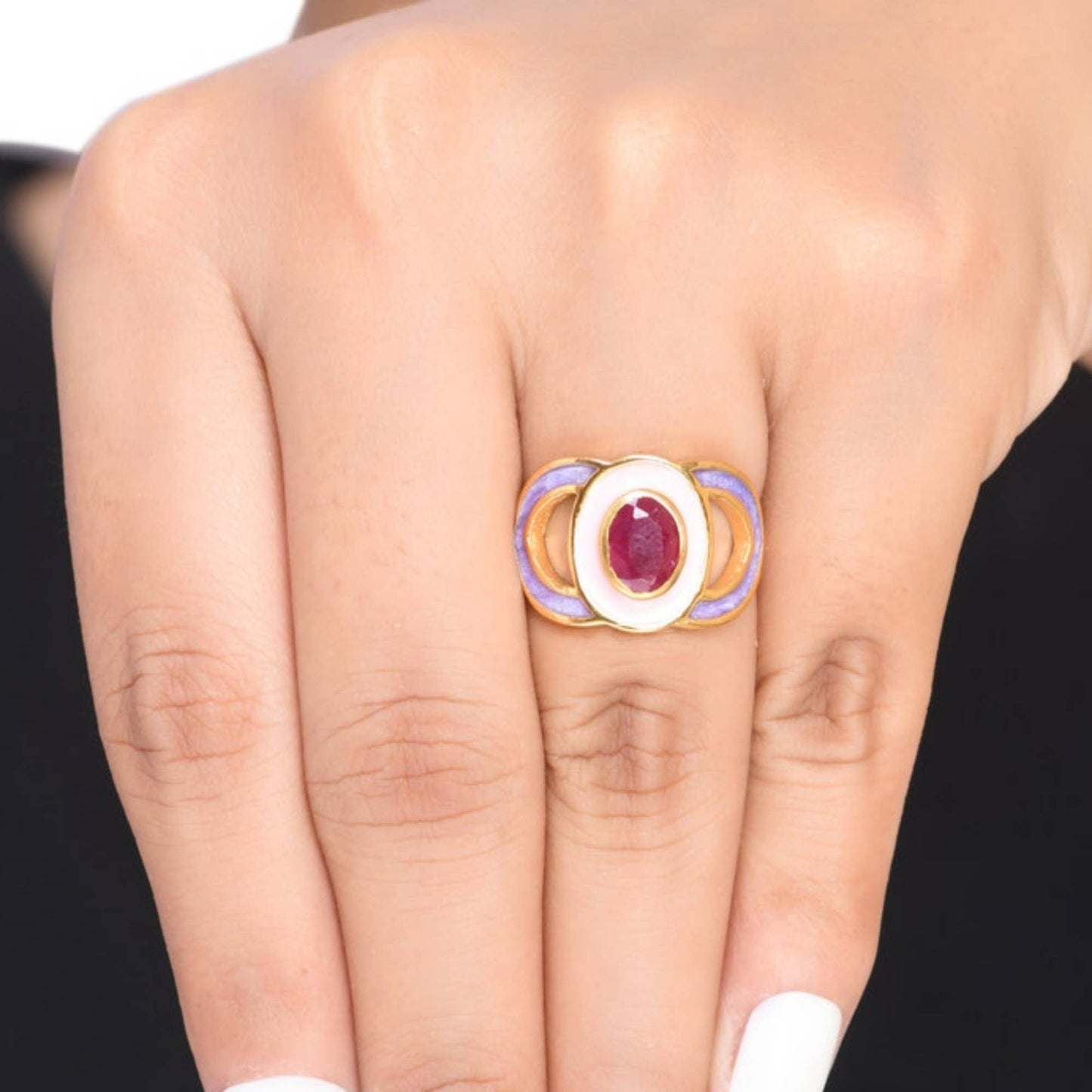 Ruby Enamel Gold Vermeil Over Silver Ring,Timeless,Statement