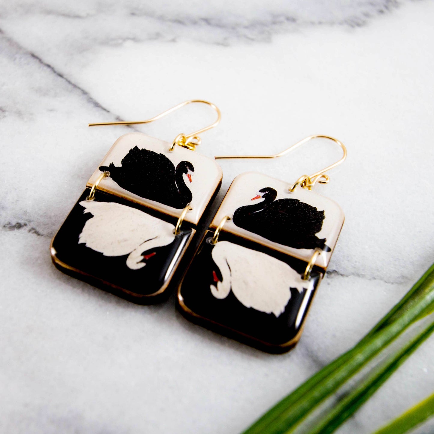 French Swan Half Rectangle Stack Earrings