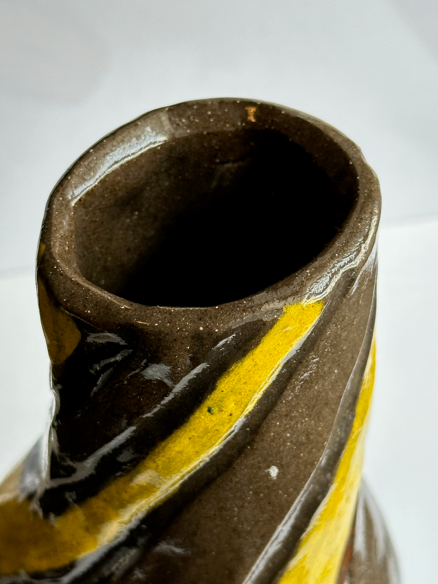 Brown and Yellow Primitive Swirl Vase