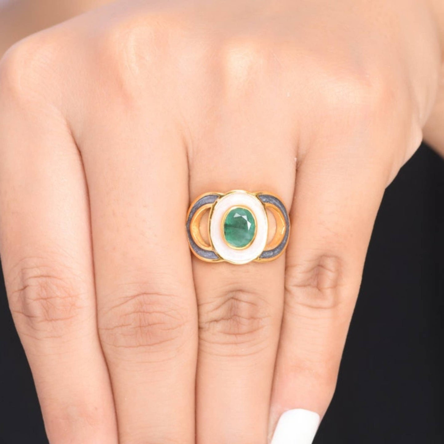 Emerald Enamel Gold Vermeil Cocktail Ring