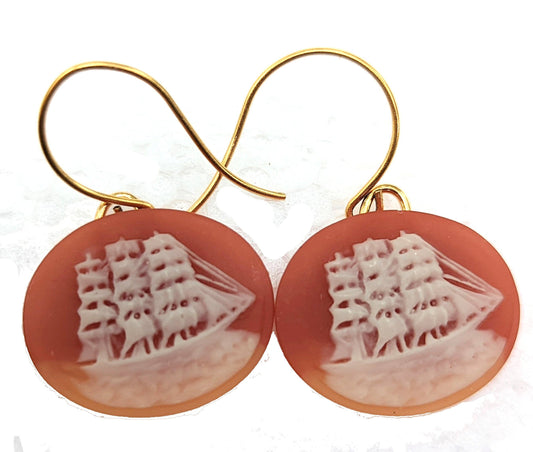 Vintage Tall Ship Cameos -  Orange