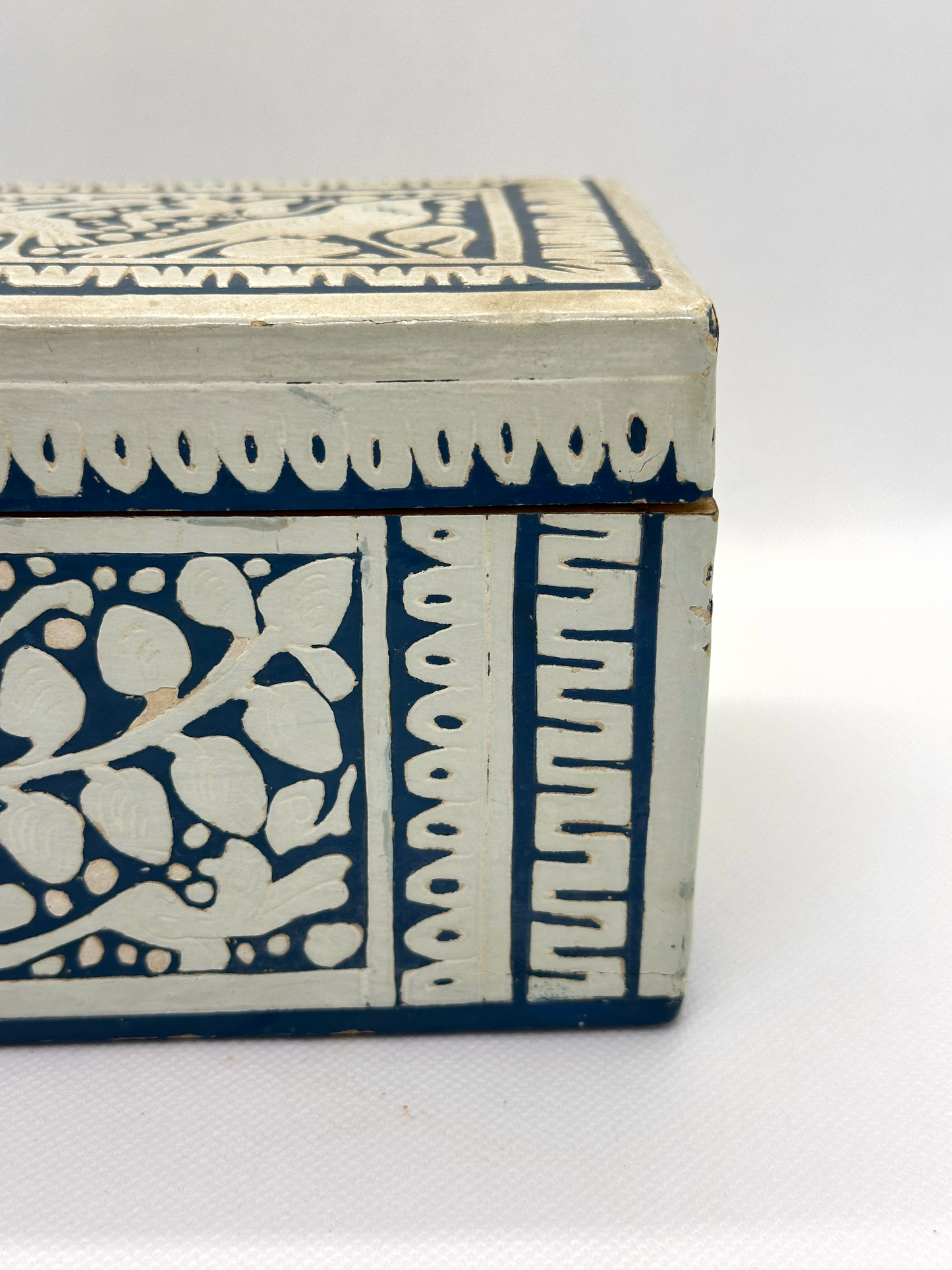 Vintage Blue and White Carved Decorative Box