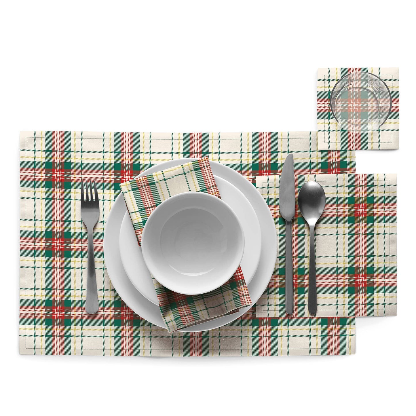 Natural Tartan Xmas Cotton Cocktail Napkins 50 Units