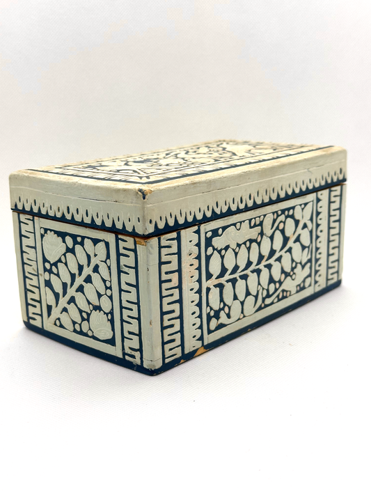 Vintage Blue and White Carved Decorative Box