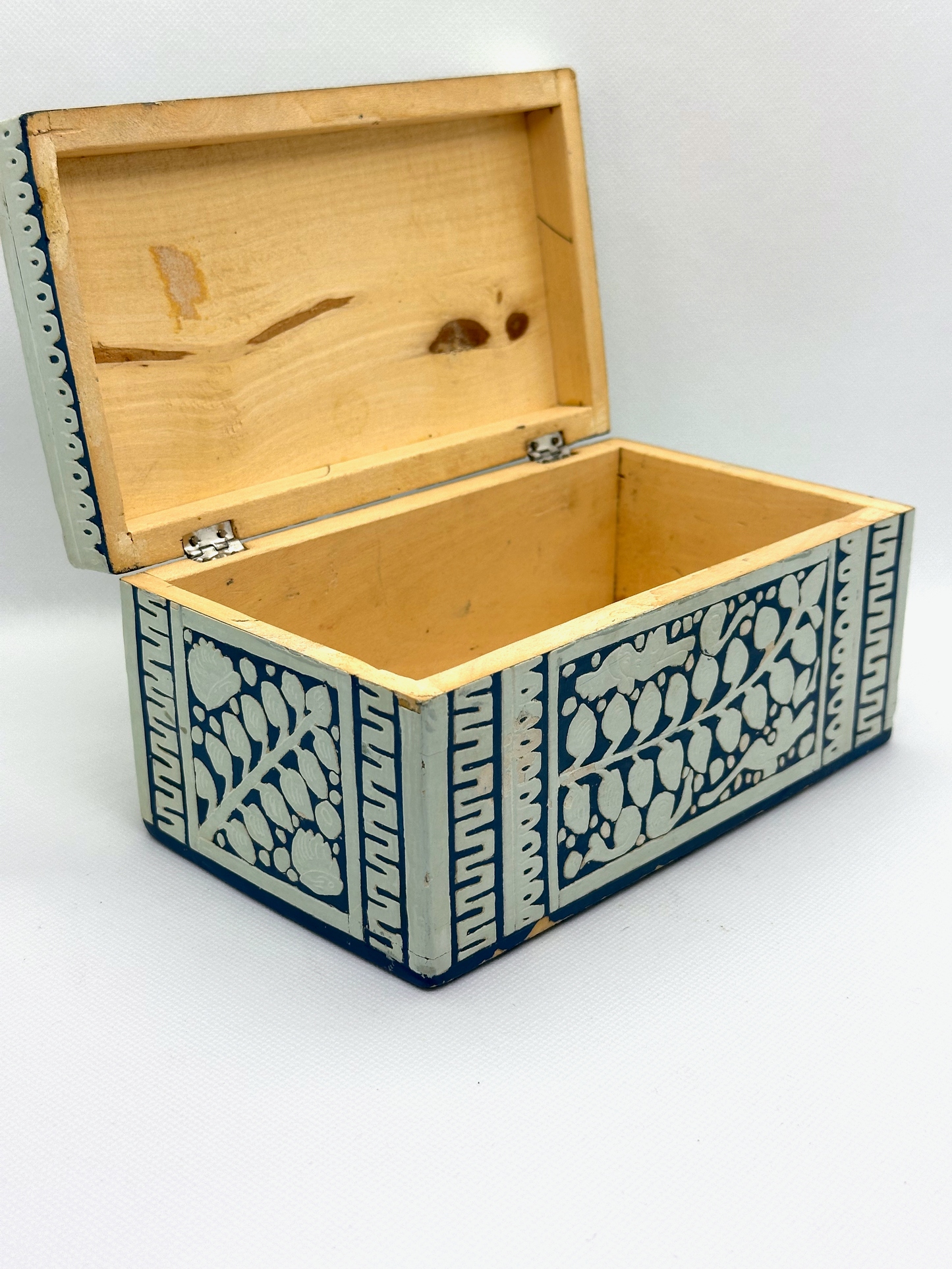 Vintage Blue and White Carved Decorative Box