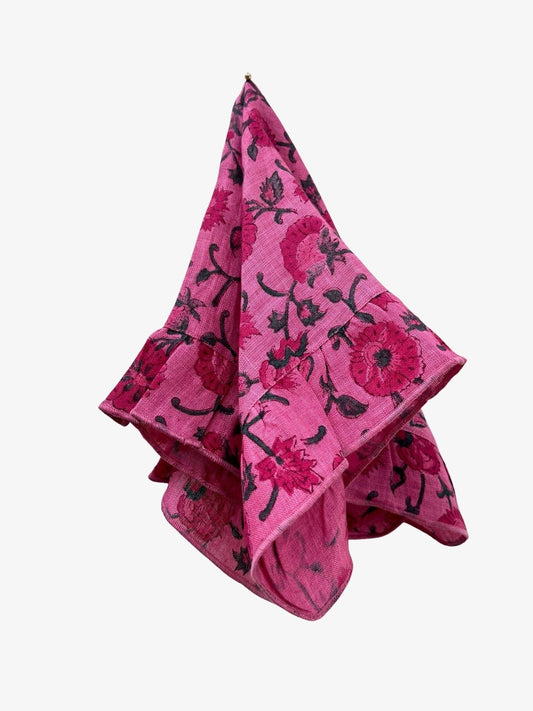 Pink Floral Cotton Dinner Napkins