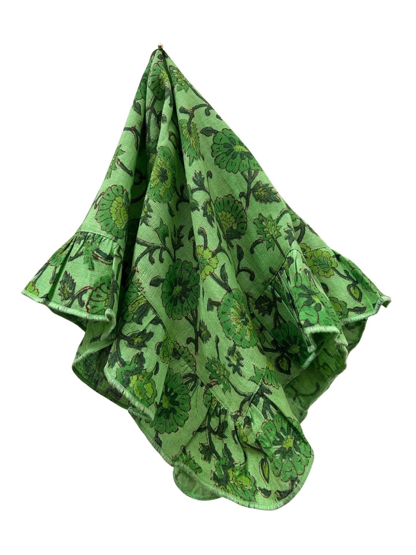 Green Floral Cotton Dinner Napkins