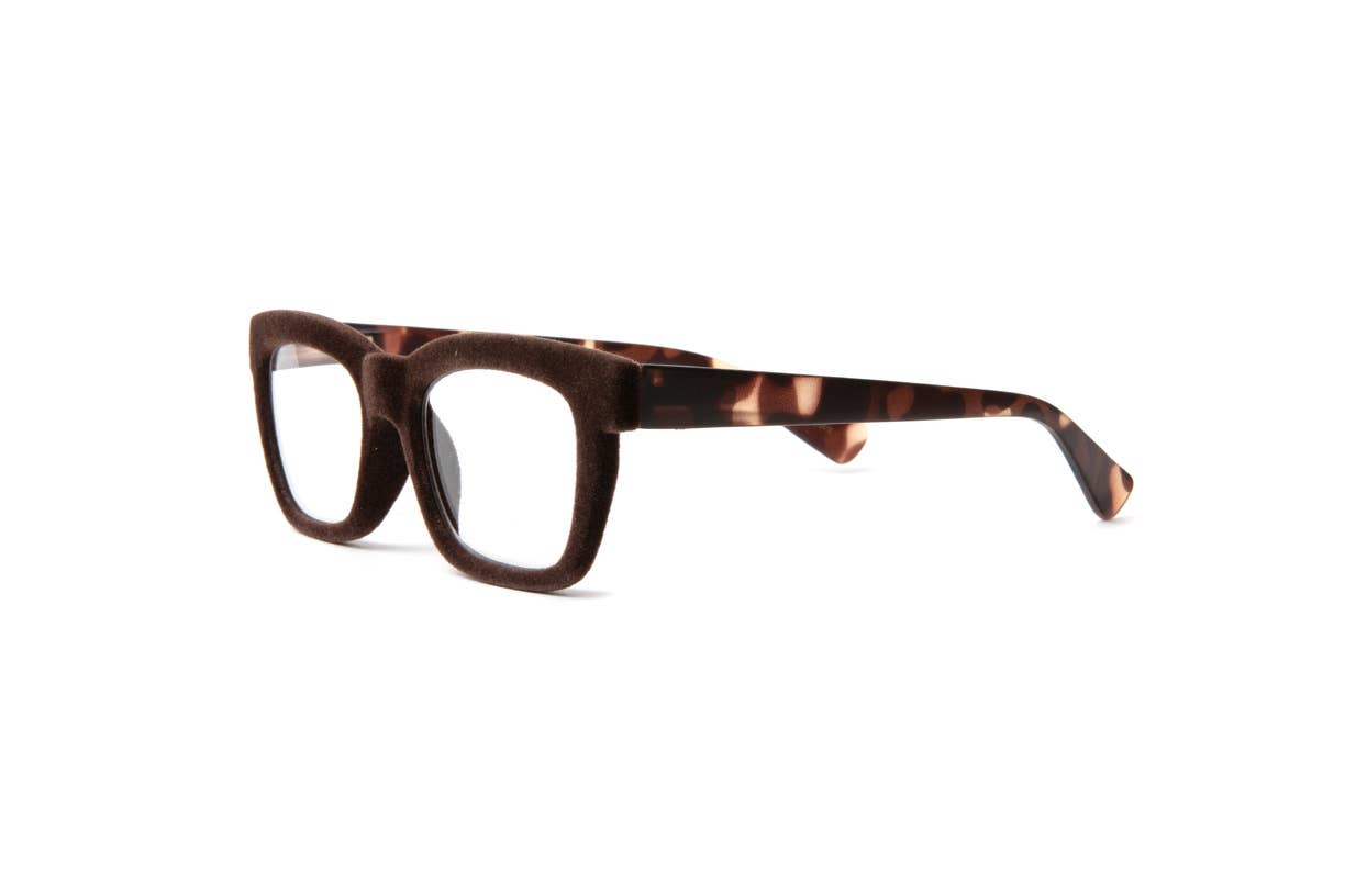 Dubai Brown Velvet Unisex Reading Glasses | Tortoise: +1.50