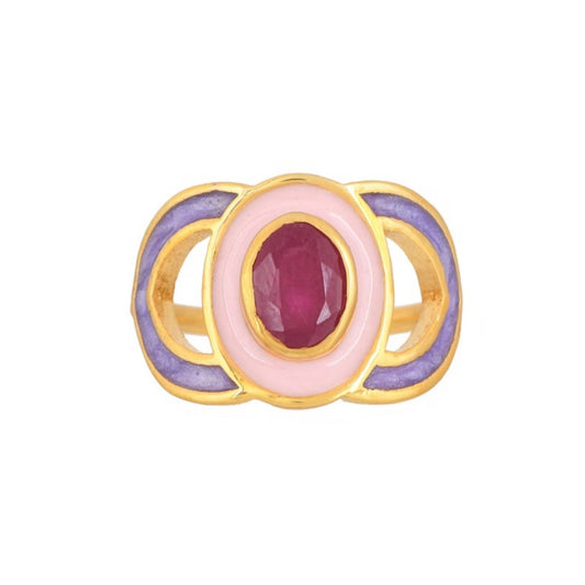 Ruby Enamel Gold Vermeil Over Silver Ring,Timeless,Statement