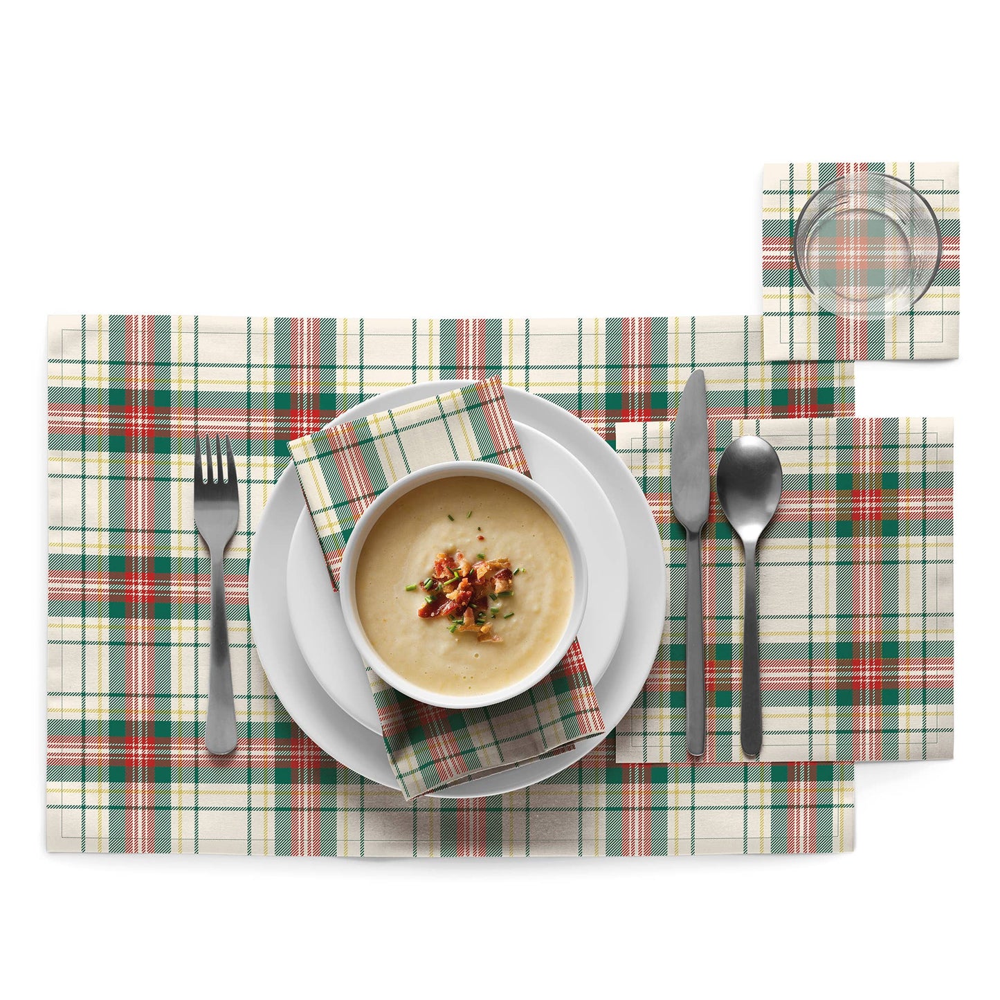 Natural Tartan Xmas Cotton Cocktail Napkins 50 Units