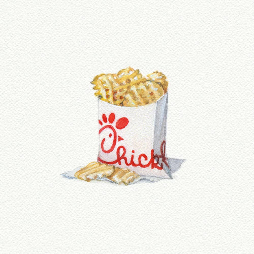 Chick Fil A Fries Miniature Watercolor Painting - Art Print