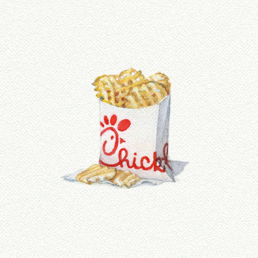 Chick Fil A Fries Miniature Watercolor Painting - Art Print