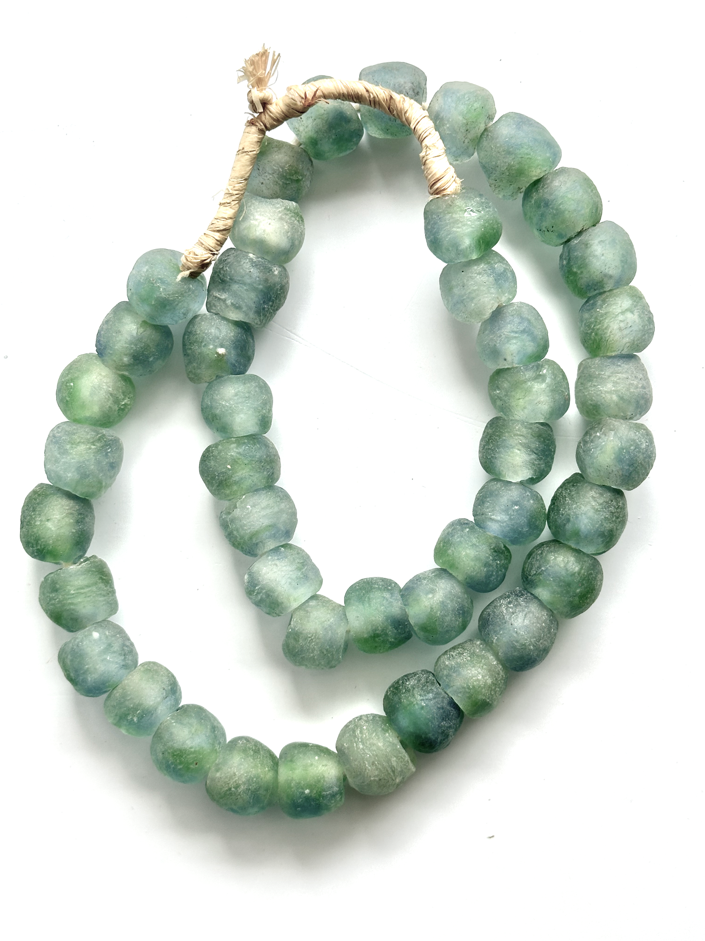 African Glass Krobo Trade Beads - Frosted Green and Blue