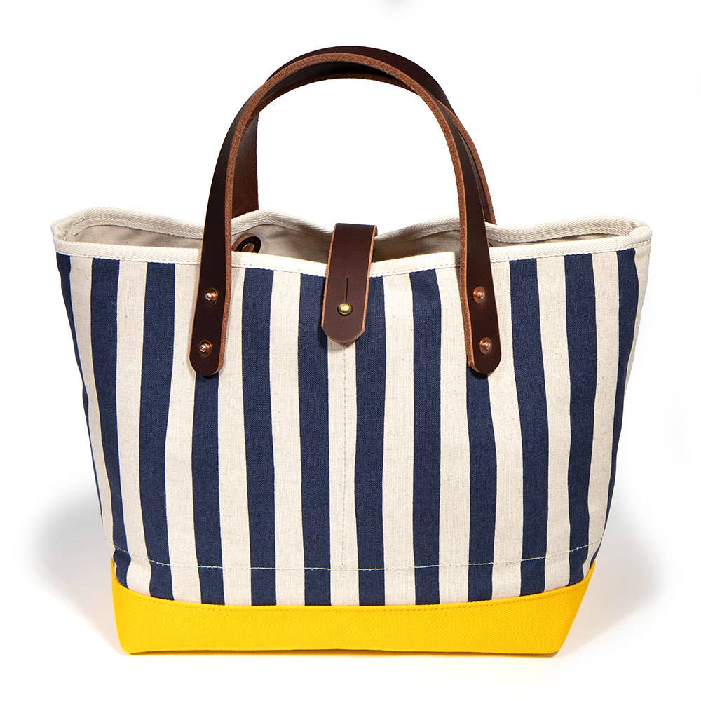 Cabana Stripe Bucket Mini Tote- Navy/ Solar Yellow Bucket