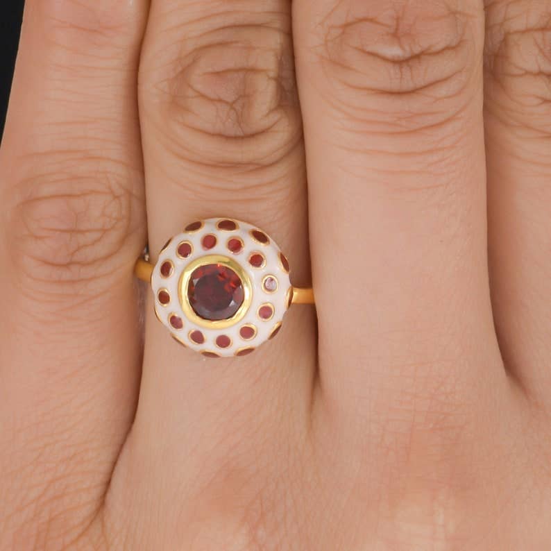 "Oh Right" Enameled Garnet Sterling Silver Ring