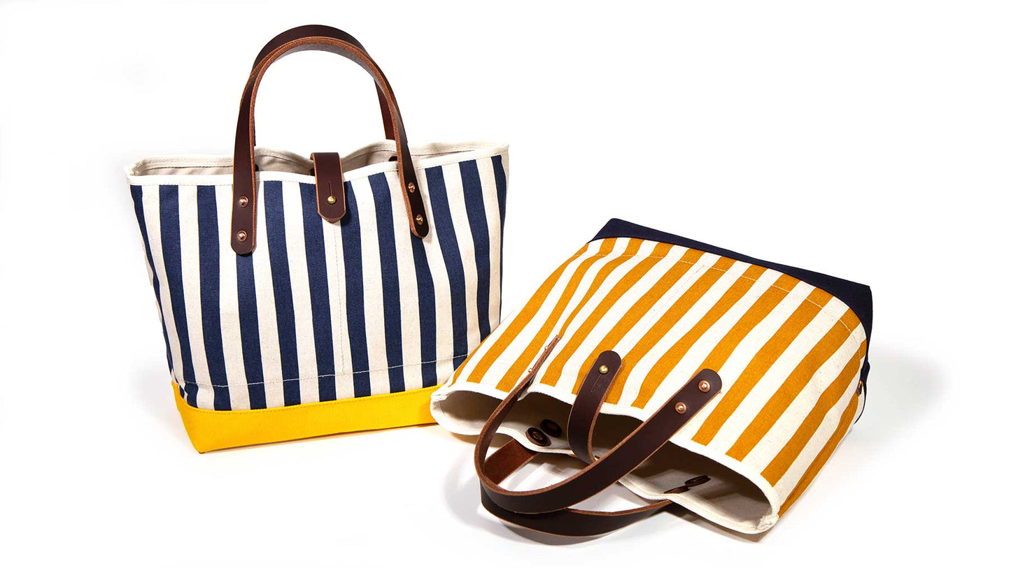 Cabana Stripe Bucket Mini Tote- Navy/ Solar Yellow Bucket