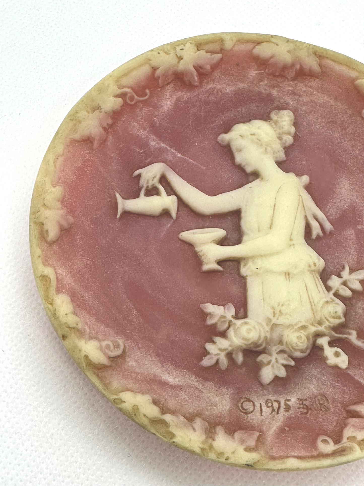 Pink and Ivory Cameo Style Small Jasperware Dish