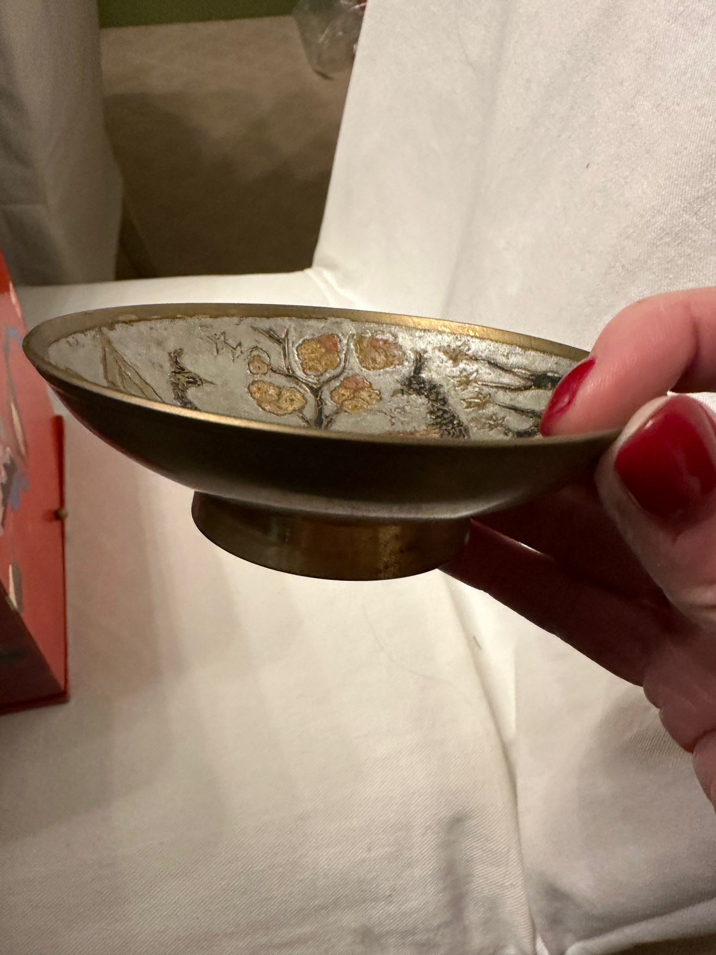 Vintage Enamel Brass Dish