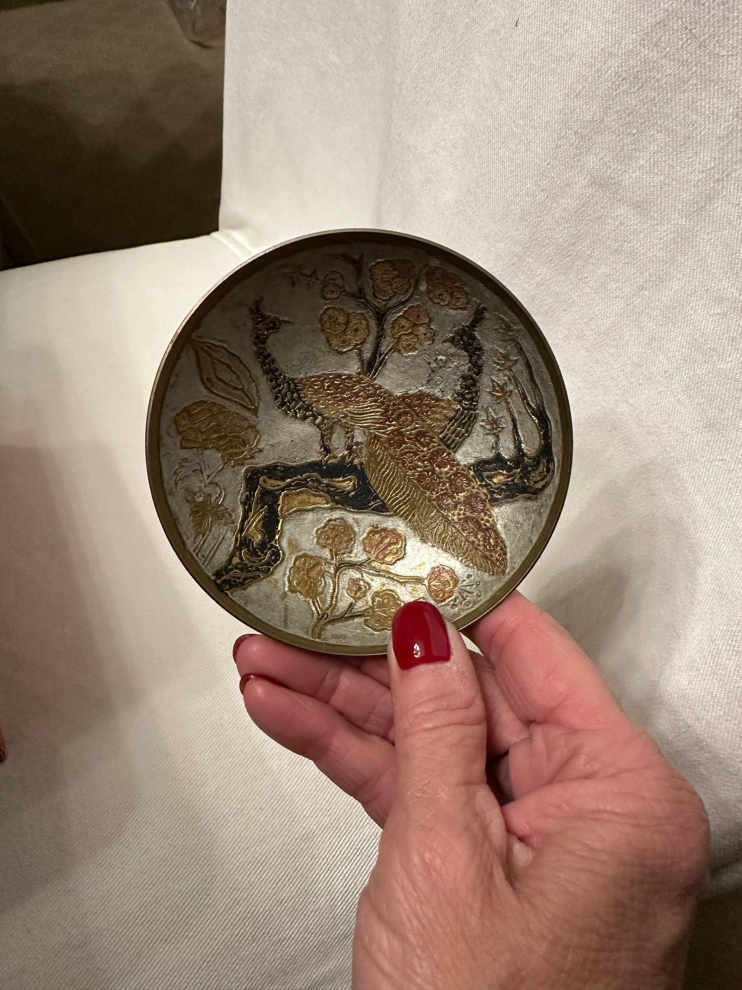 Vintage Enamel Brass Dish