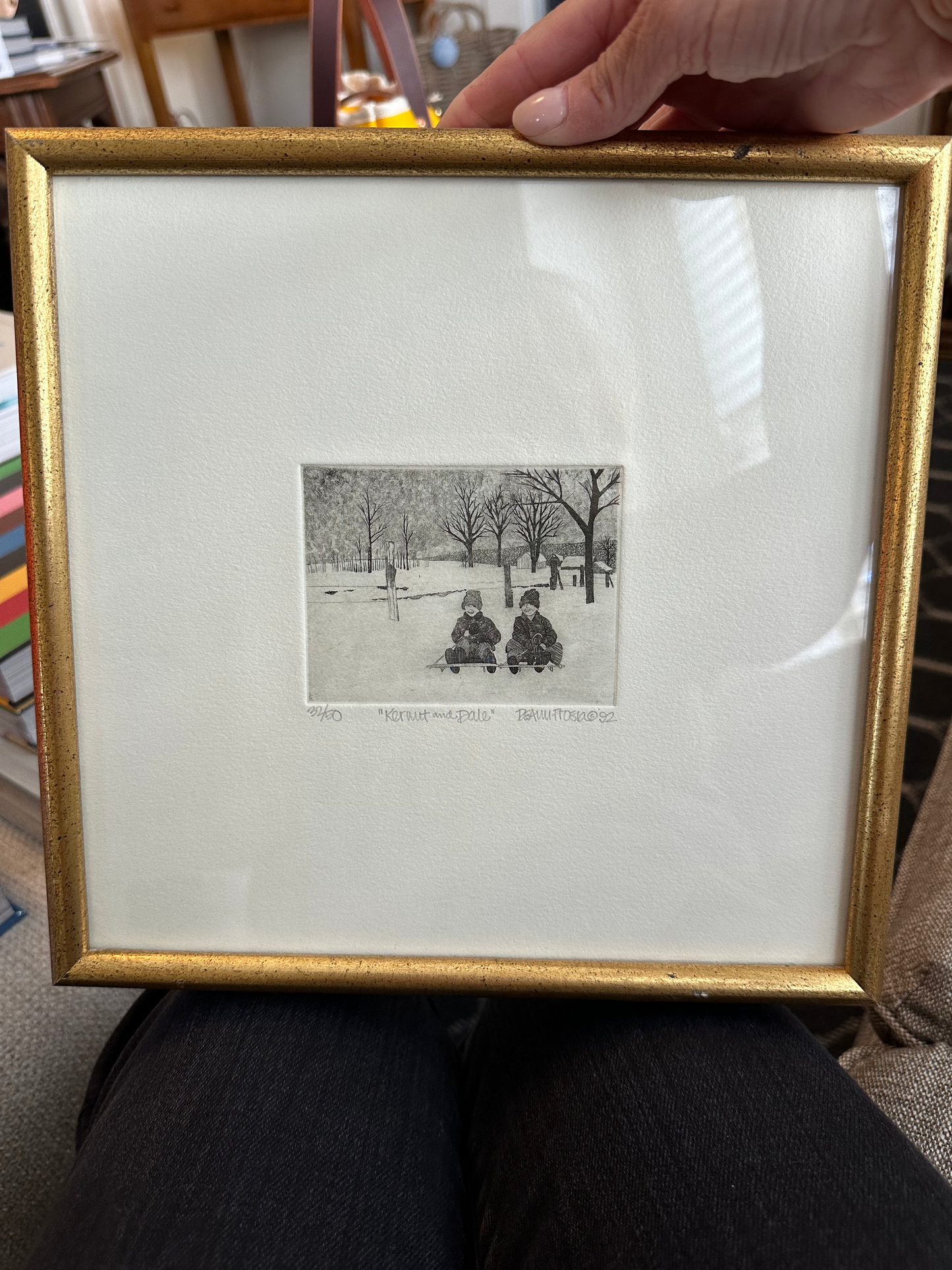 Boys Sledding Framed Print