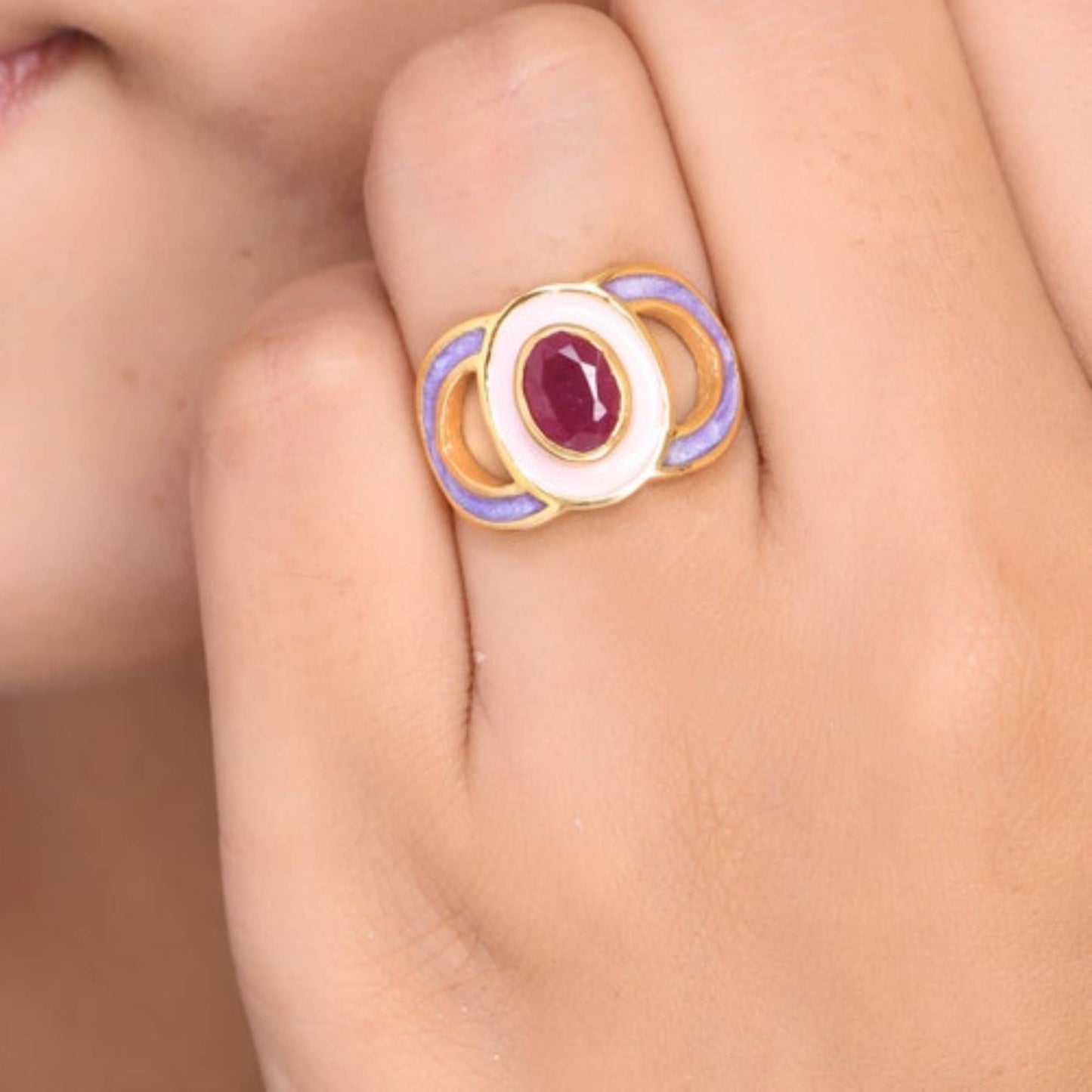 Ruby Enamel Gold Vermeil Over Silver Ring,Timeless,Statement