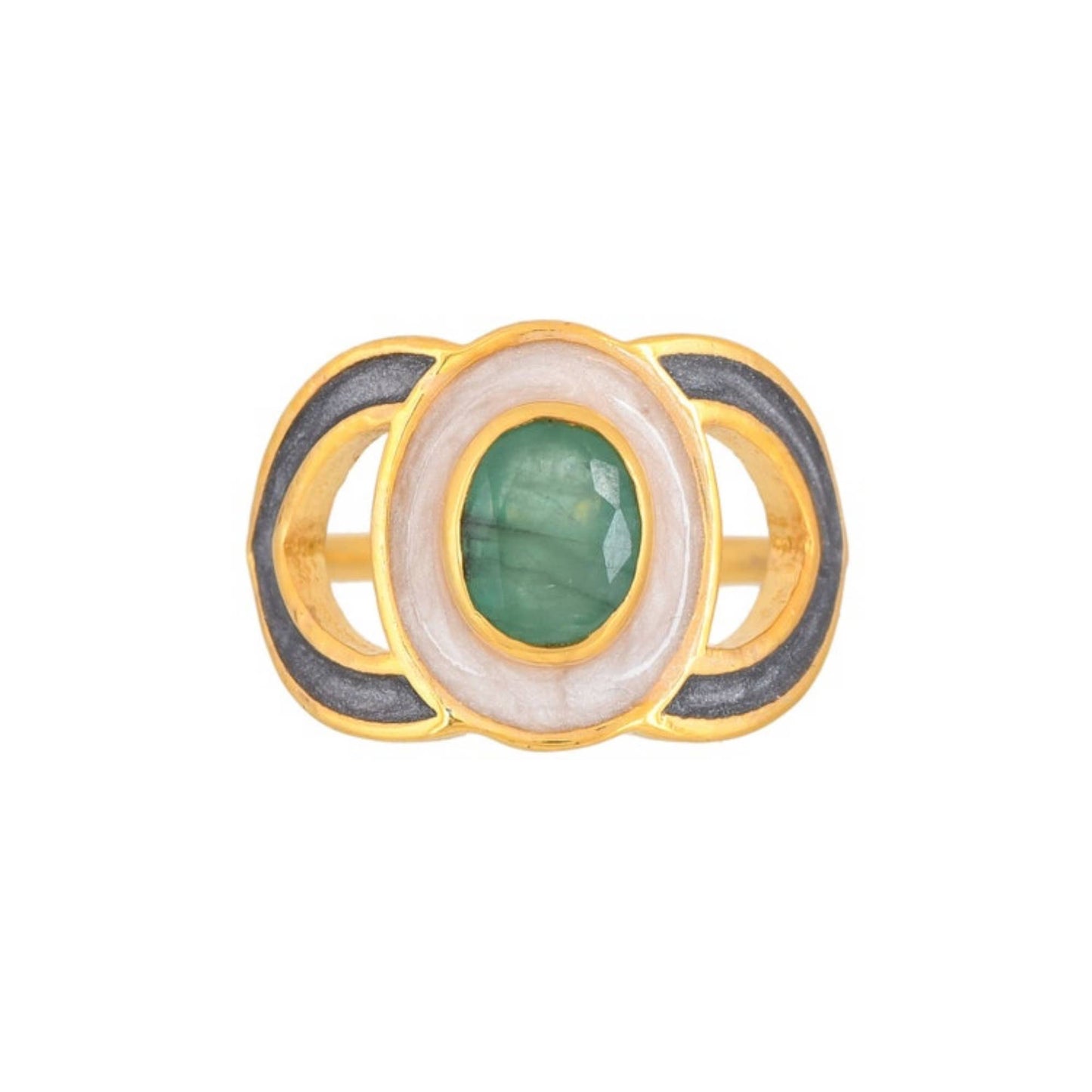 Emerald Enamel Gold Vermeil Cocktail Ring