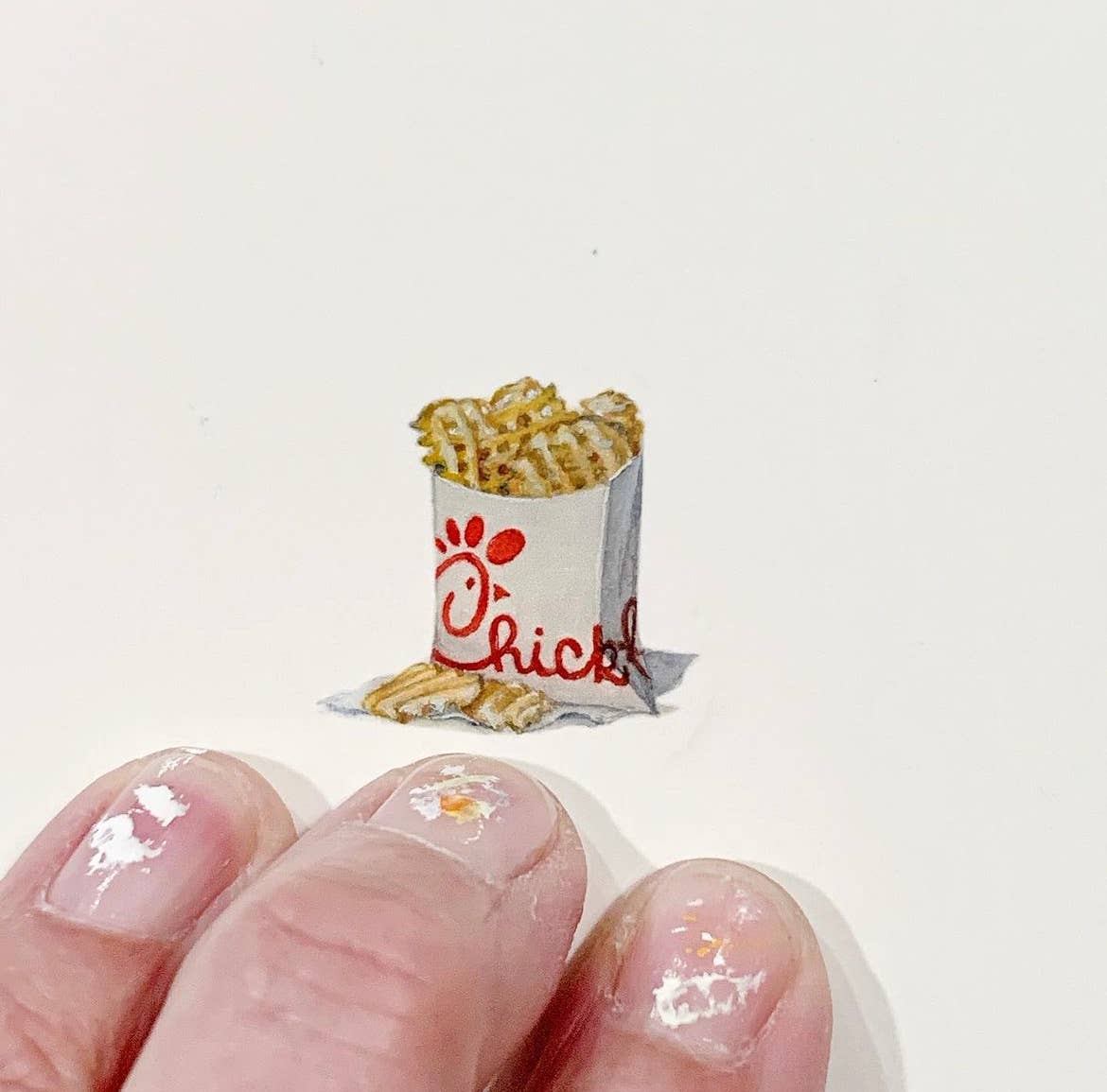 Chick Fil A Fries Miniature Watercolor Painting - Art Print