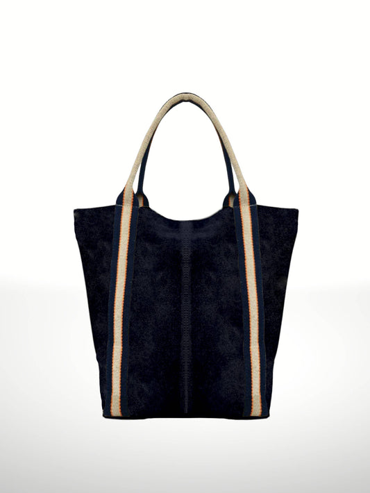 Melody Suede Leather Tote Bag 221890: Navy blue