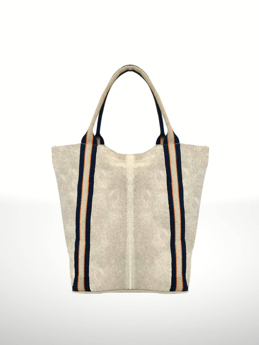 Melody Suede Leather Tote Bag 221890: Beige
