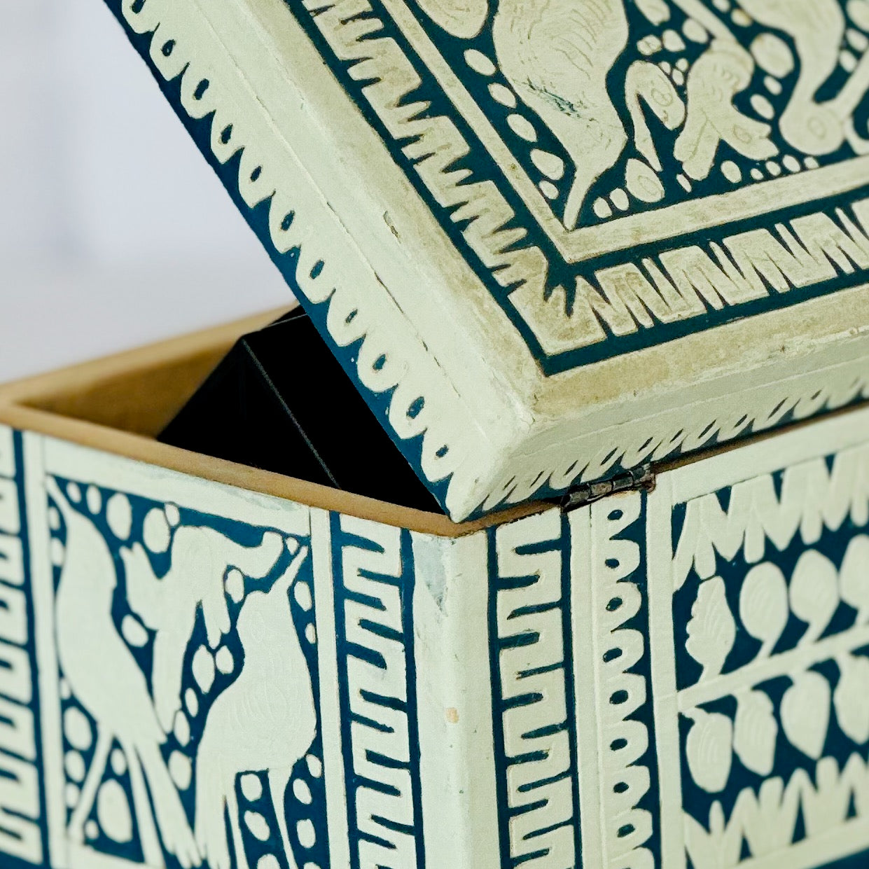 Vintage Blue and White Carved Decorative Box