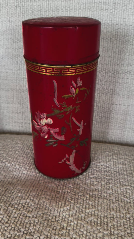 Large Painted Metal Vintage Tea Canister - Asian Style