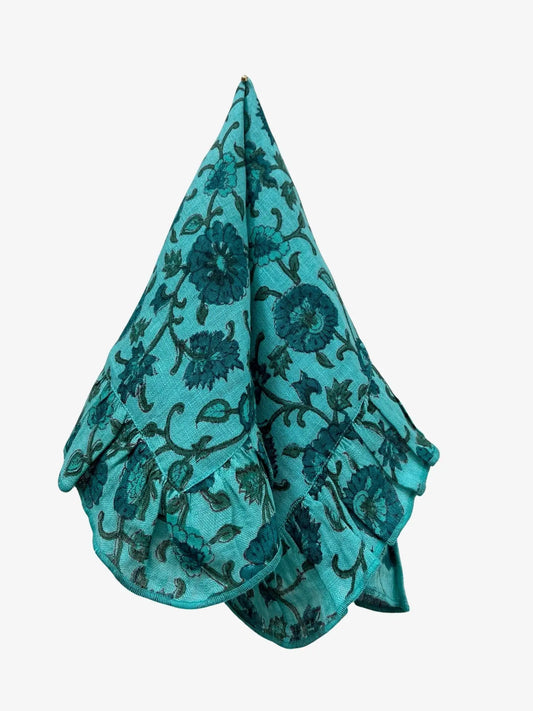 Teal Floral Cotton Dinner Napkins